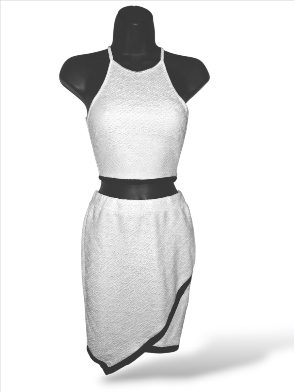 SHEIN White Textured Halter Crop Top & Asymmetric Skirt Set